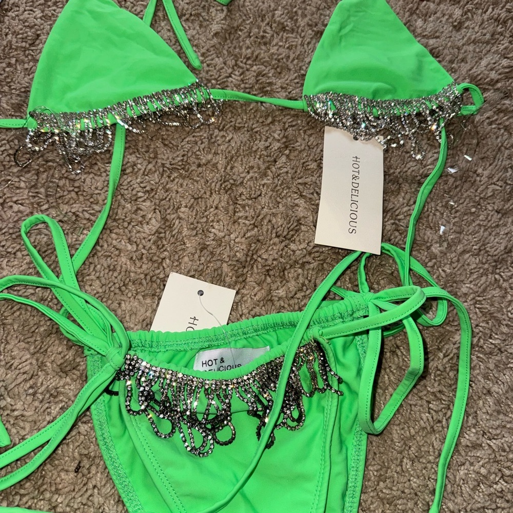 Hot & Delicious Neon Green Bikini with Silver Details